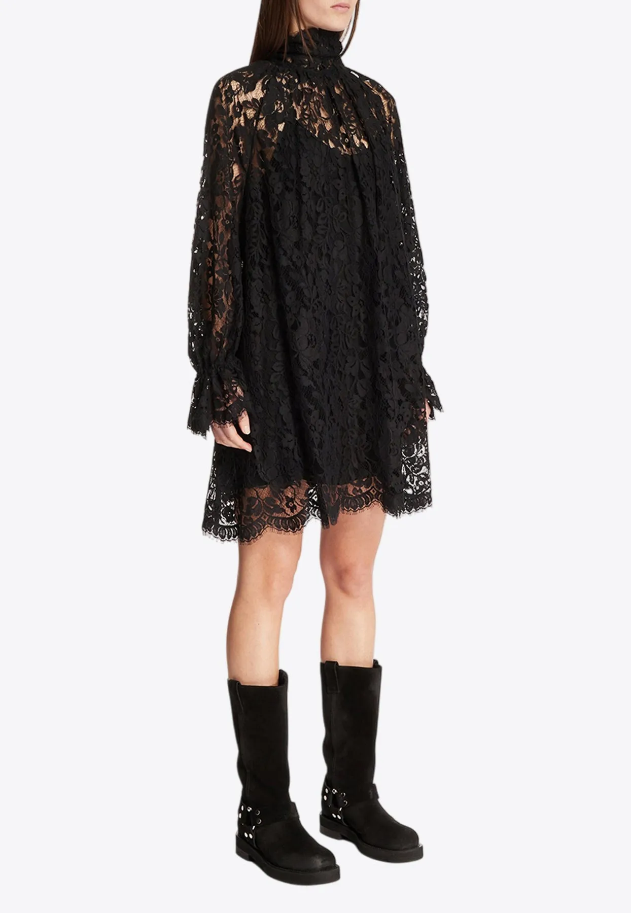 High-Neck Lace Mini Dress