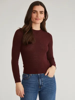 Holly Pointelle Crewneck Pullover - Oxblood