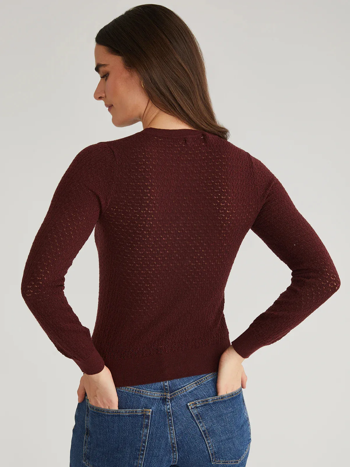 Holly Pointelle Crewneck Pullover - Oxblood