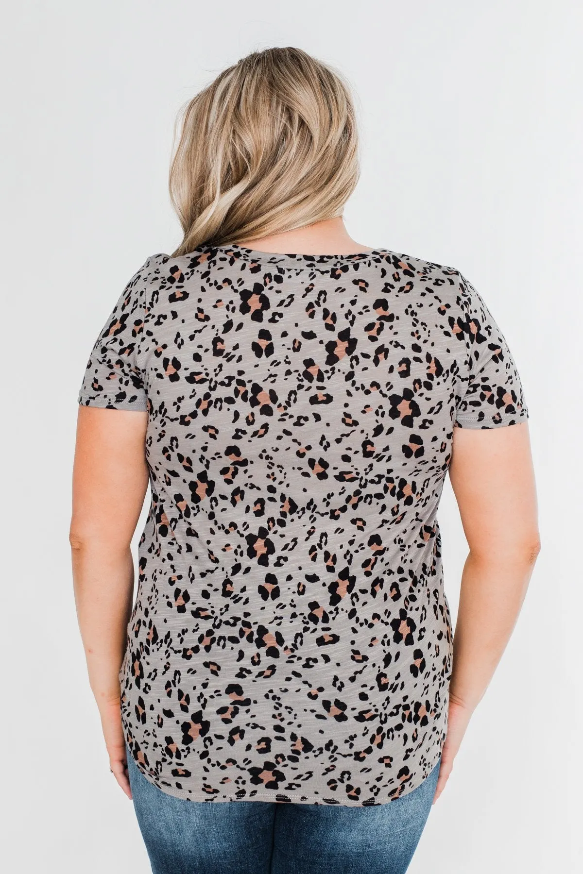 Into The Wild Leopard Tie Top- Slate Grey