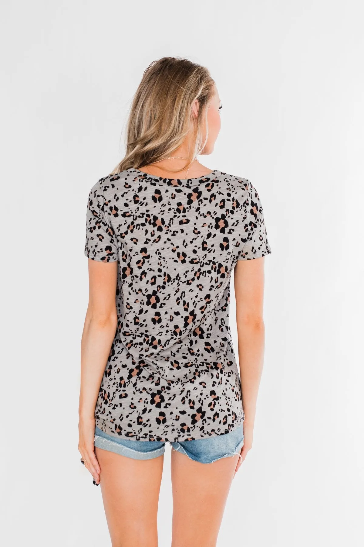 Into The Wild Leopard Tie Top- Slate Grey