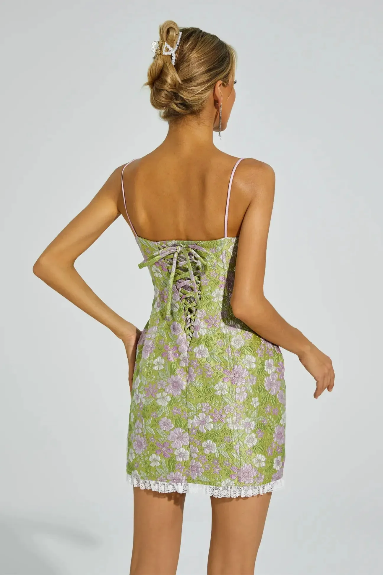 JACOB FLOWER LACE SLIP MINI DRESS IN GREEN