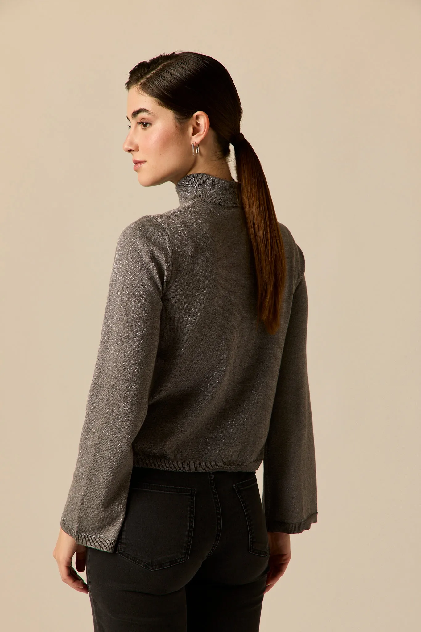 Jersey cut out lurex gris