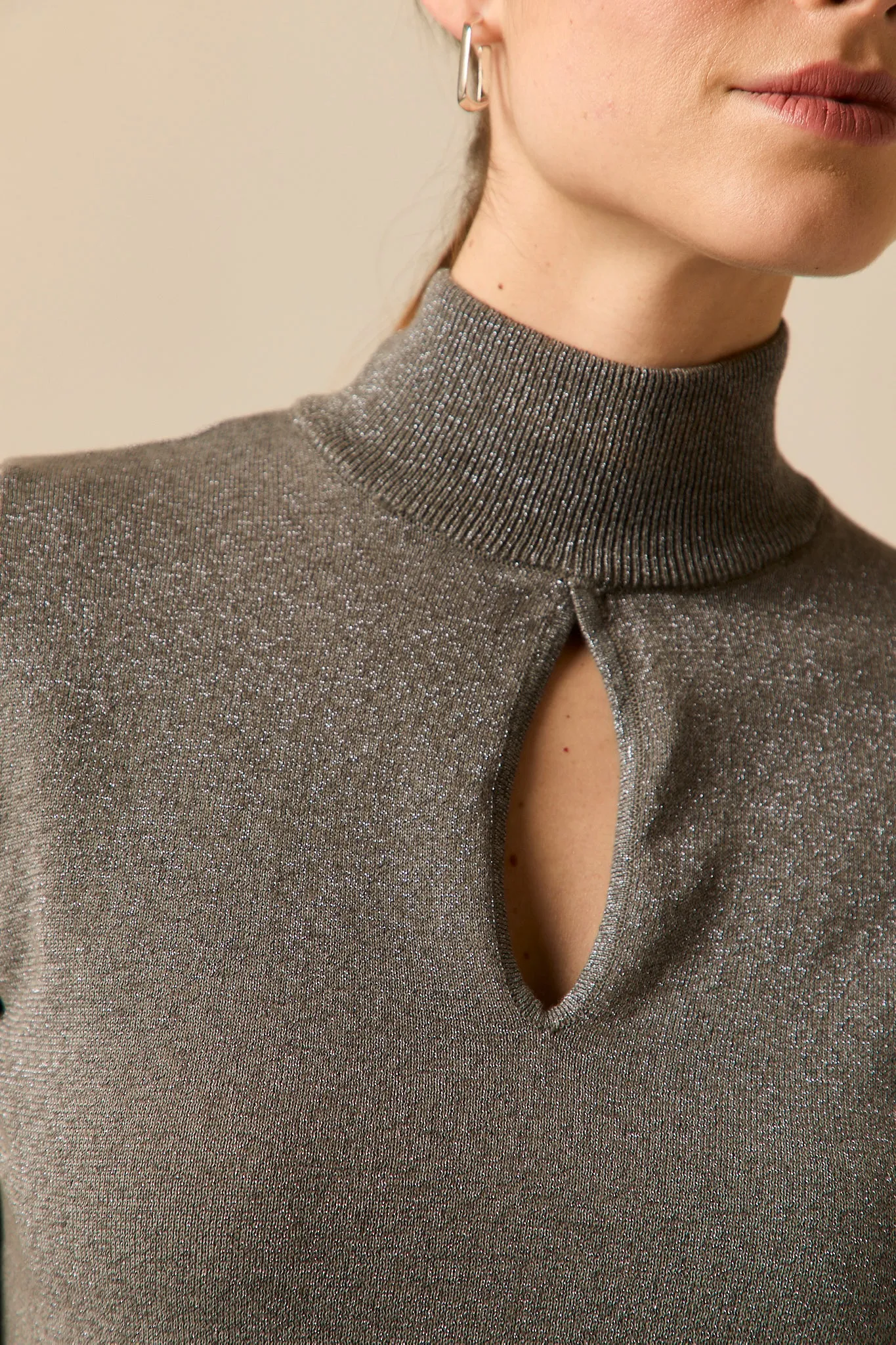 Jersey cut out lurex gris