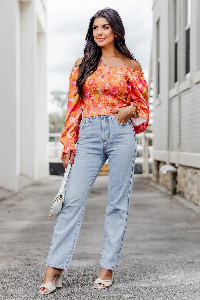 Just A Moment Orange Floral Print Off The Shoulder Blouse FINAL SALE
