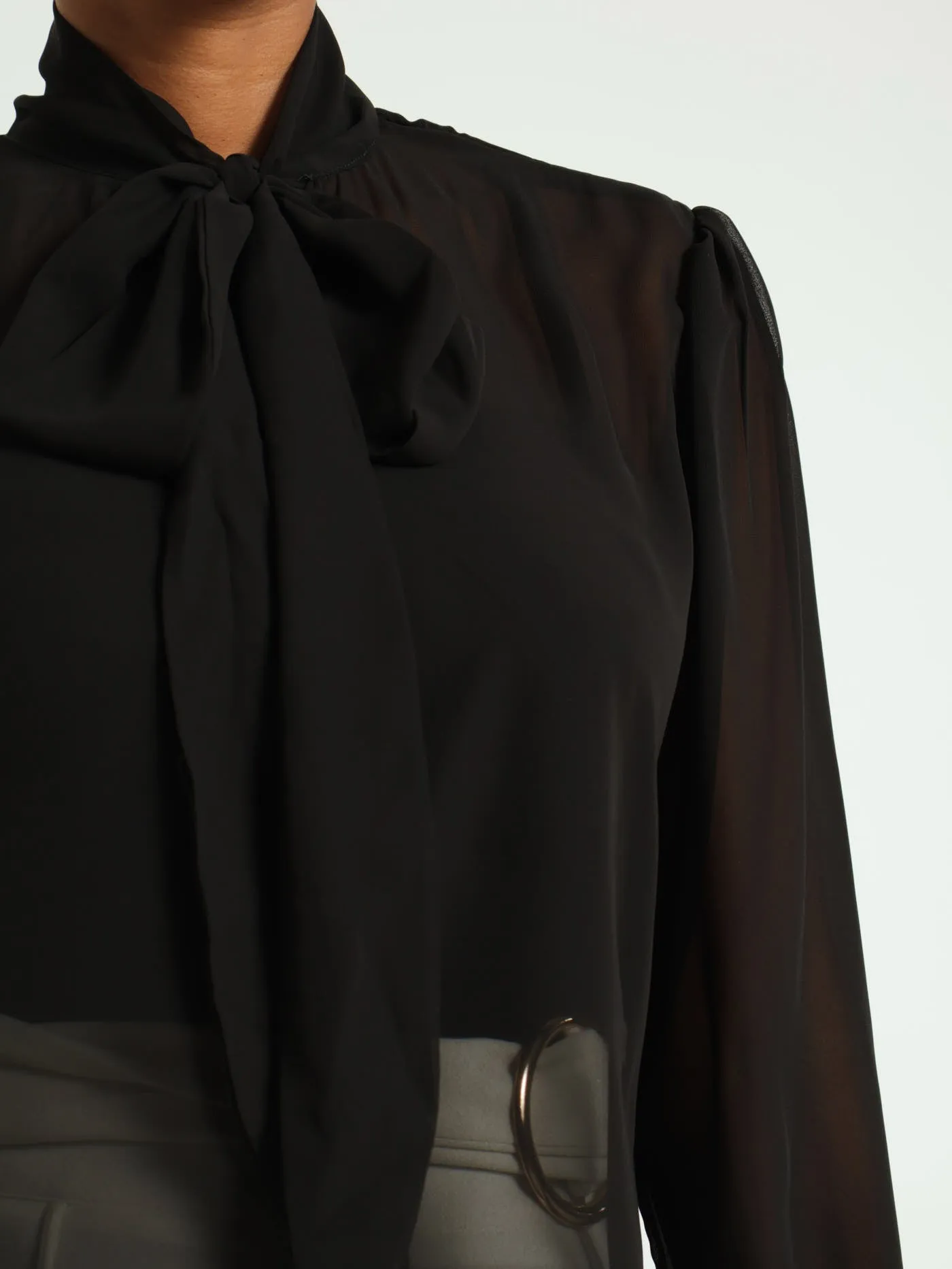 Kitty Bow Chiffon Blouse - Black