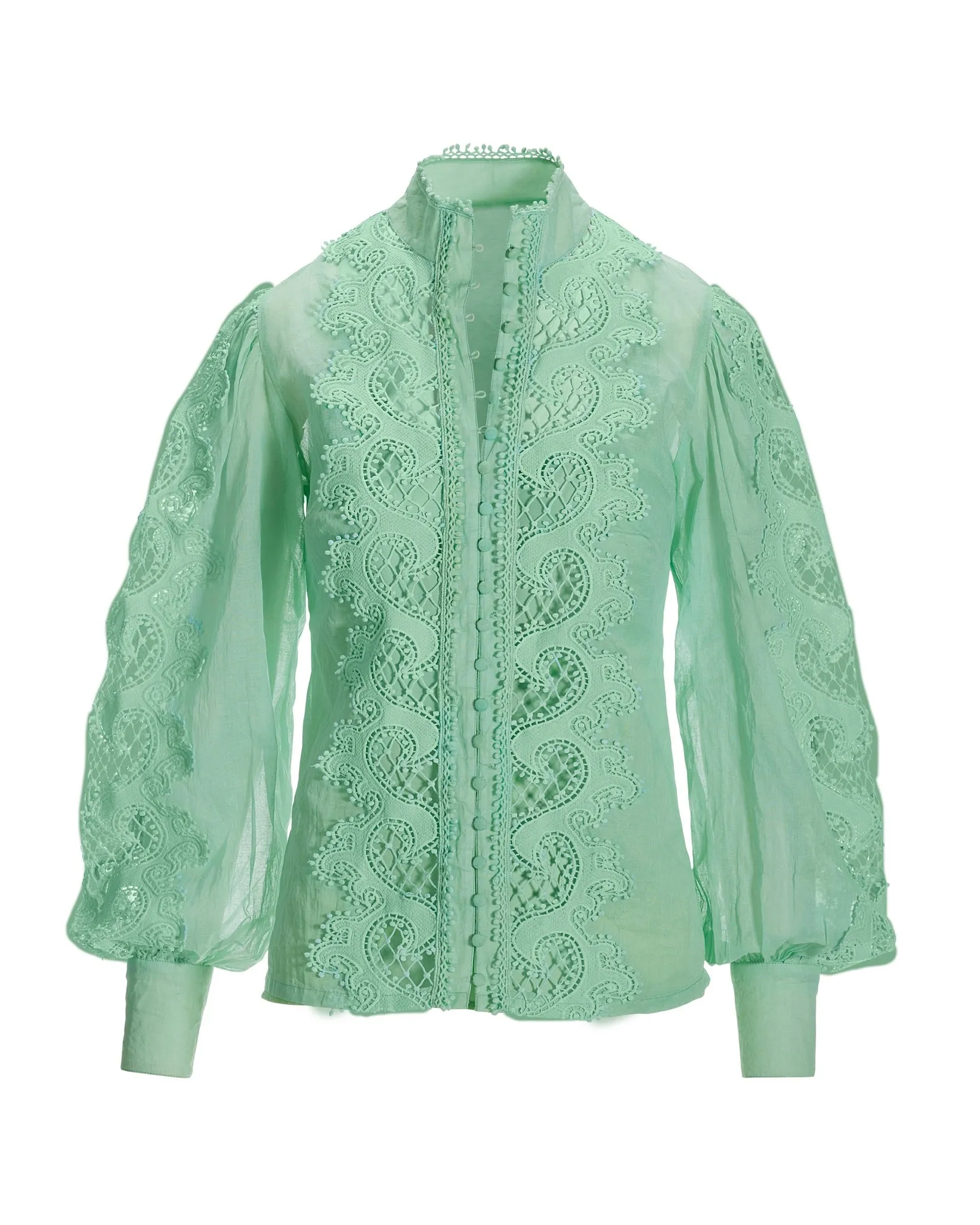 Lace Inset Drama Sleeve Shirt Mint
