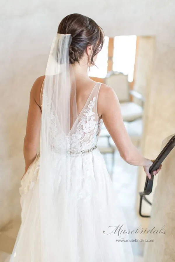 Lace Wedding Dresses with Court Train,Custom Made Wedding Gown,MW332
