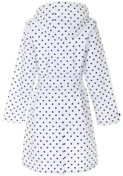 Ladies Dot Printed Mid-Length Basic Rain Coat with Removable Hood