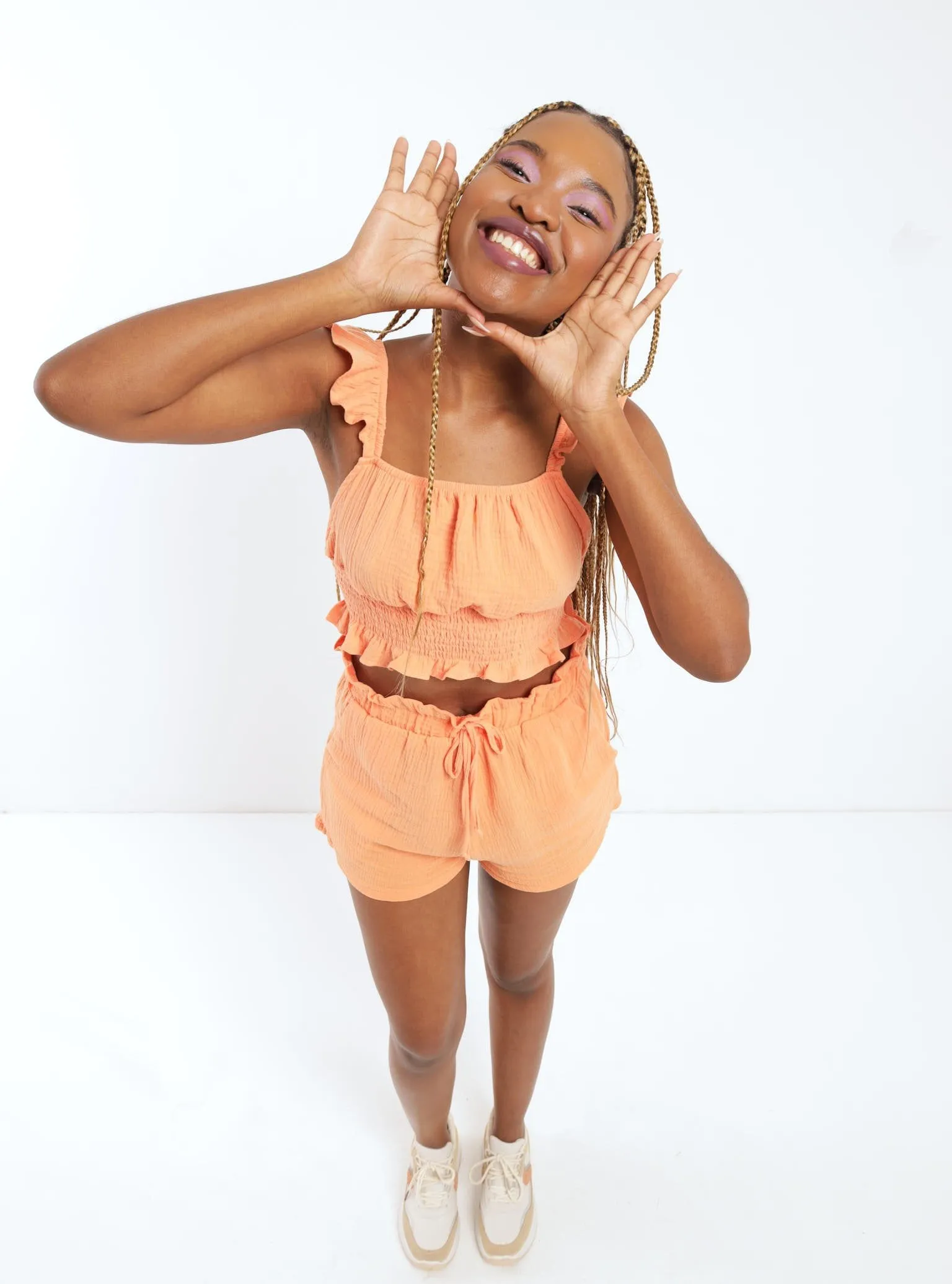 Ladies Muslin Smocked Top - Peach