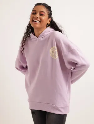 Ladies Oversized Hooded Fleece Active Top - Lilac