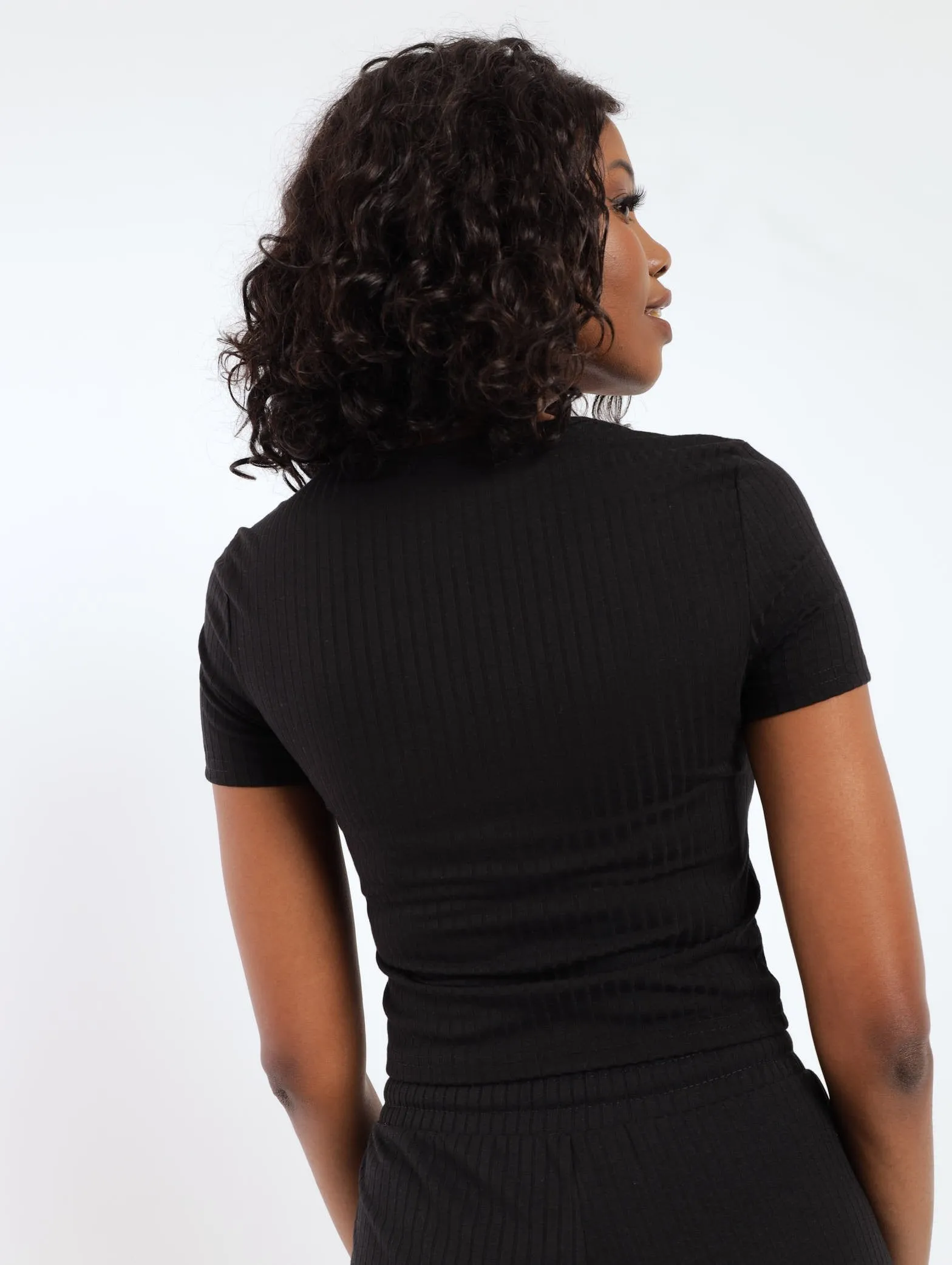 Ladies Ribbed Cut Out Tee - Black