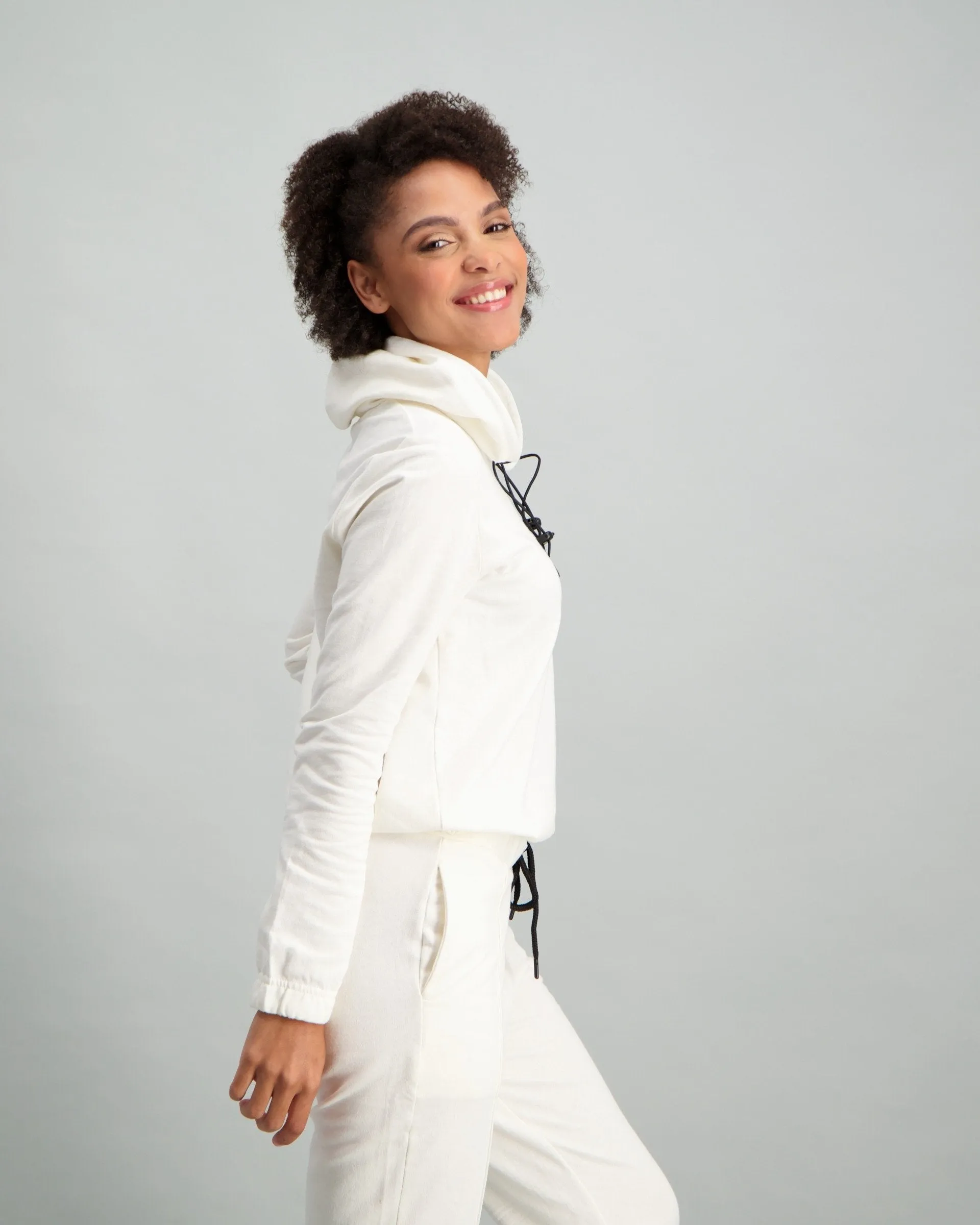 Ladies Toggle Oversize Fleece Hoodie - Cream
