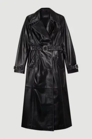 Leather Stitch Detail Tailored Trench Coat