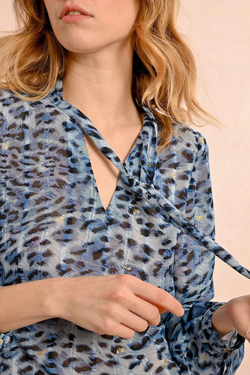 LEOPARD BLOUSE WITH PUSSY-BOW COLLAR