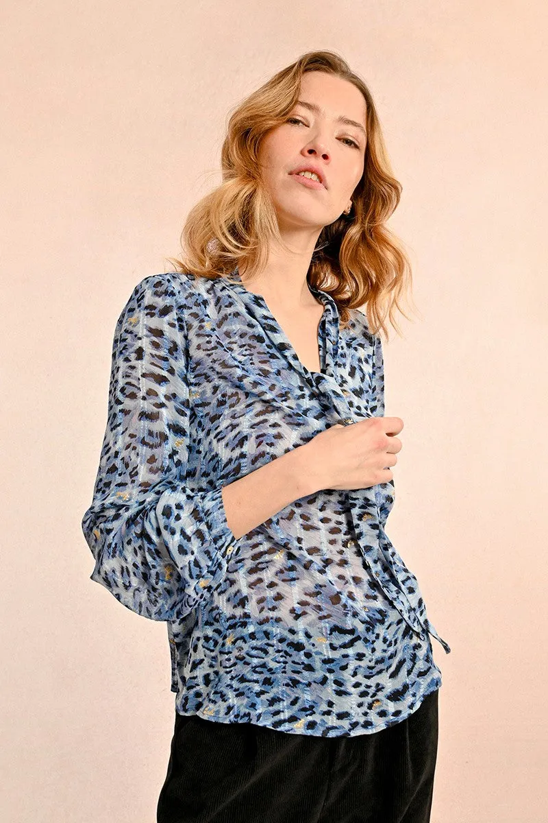 LEOPARD BLOUSE WITH PUSSY-BOW COLLAR