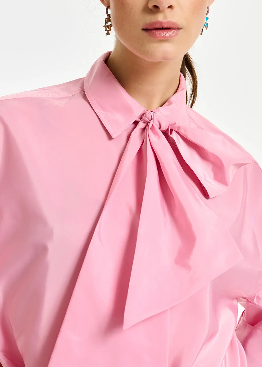 Light pink striped shirt with pussy bow