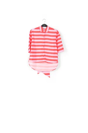 Light pink striped shirt with pussy bow