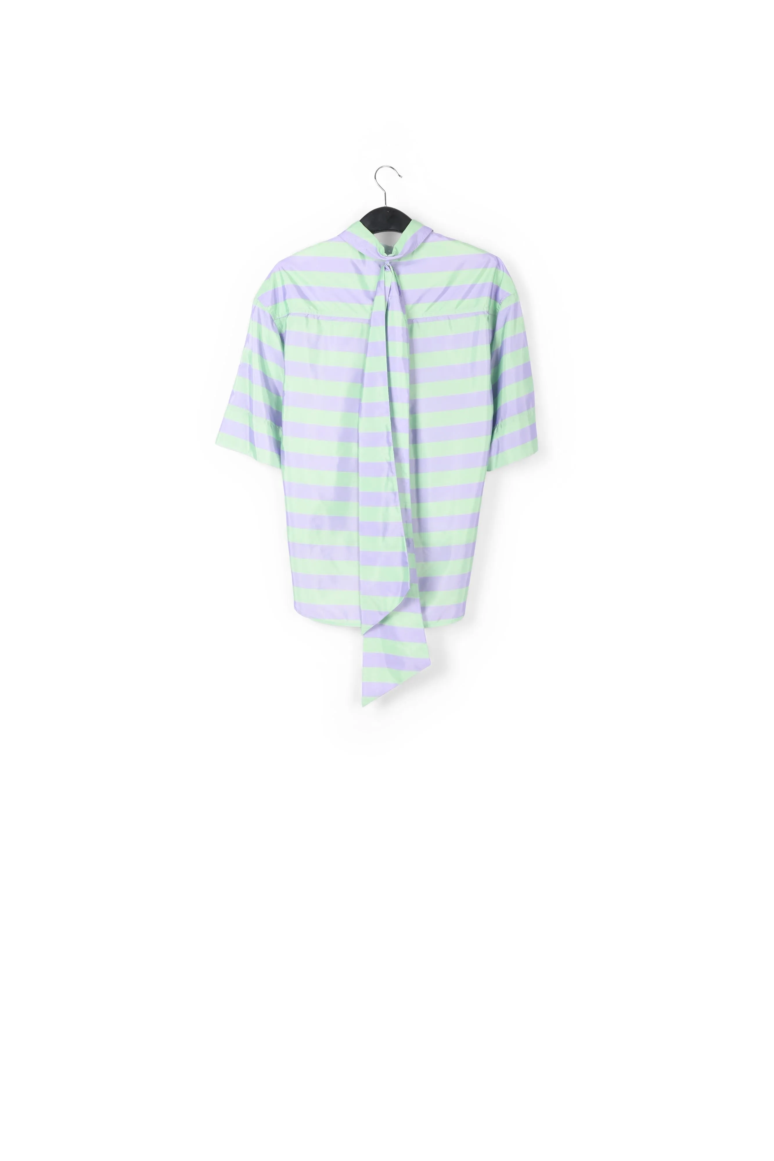 Lilac and mint green striped shirt with pussy bow