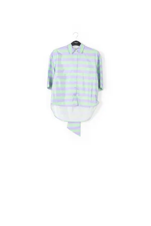 Lilac and mint green striped shirt with pussy bow