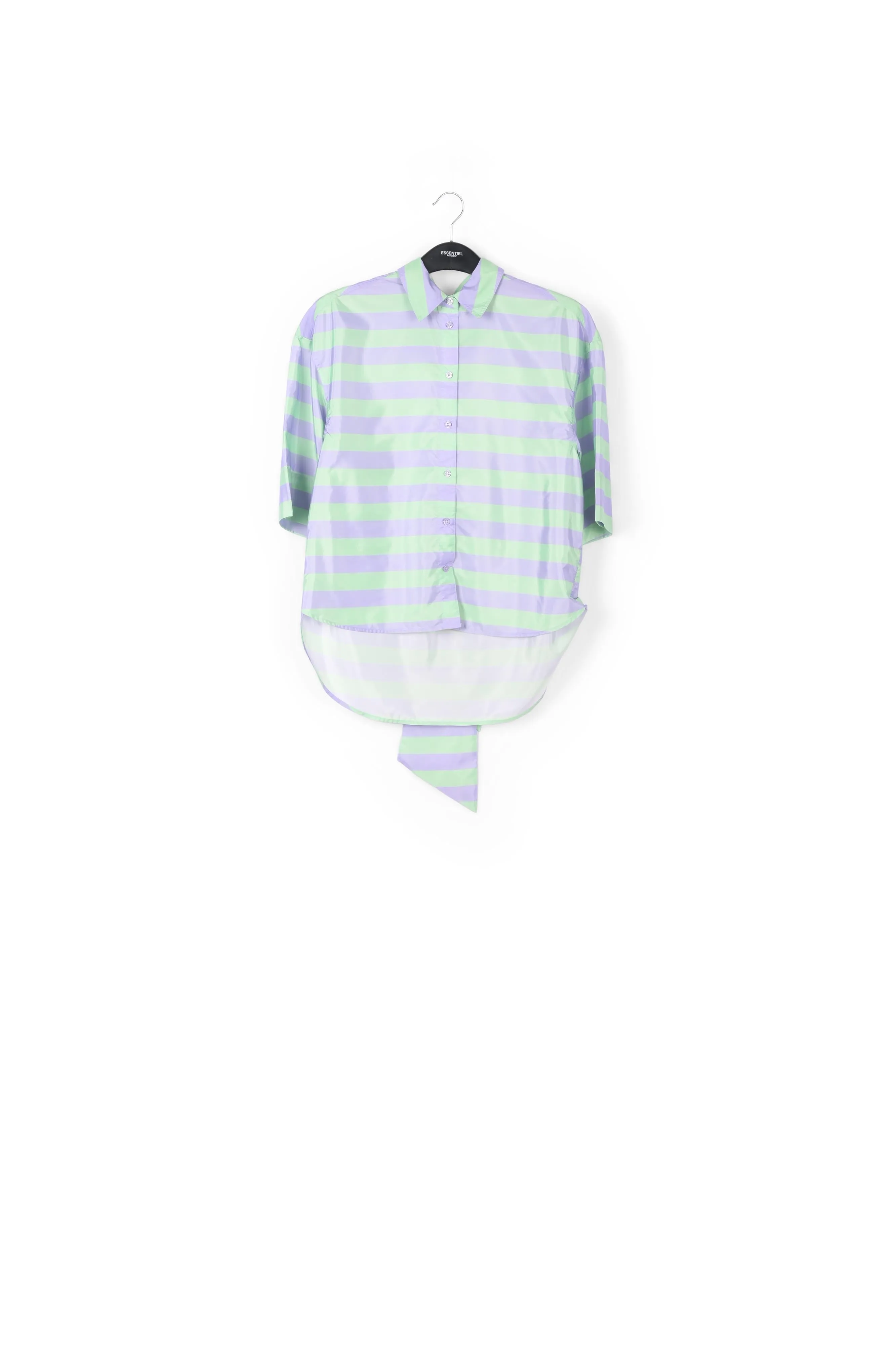 Lilac and mint green striped shirt with pussy bow