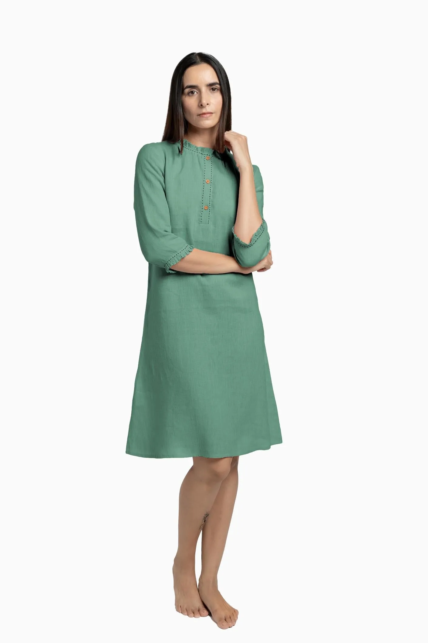 Linen Amber A-Line Dress-Sage Green