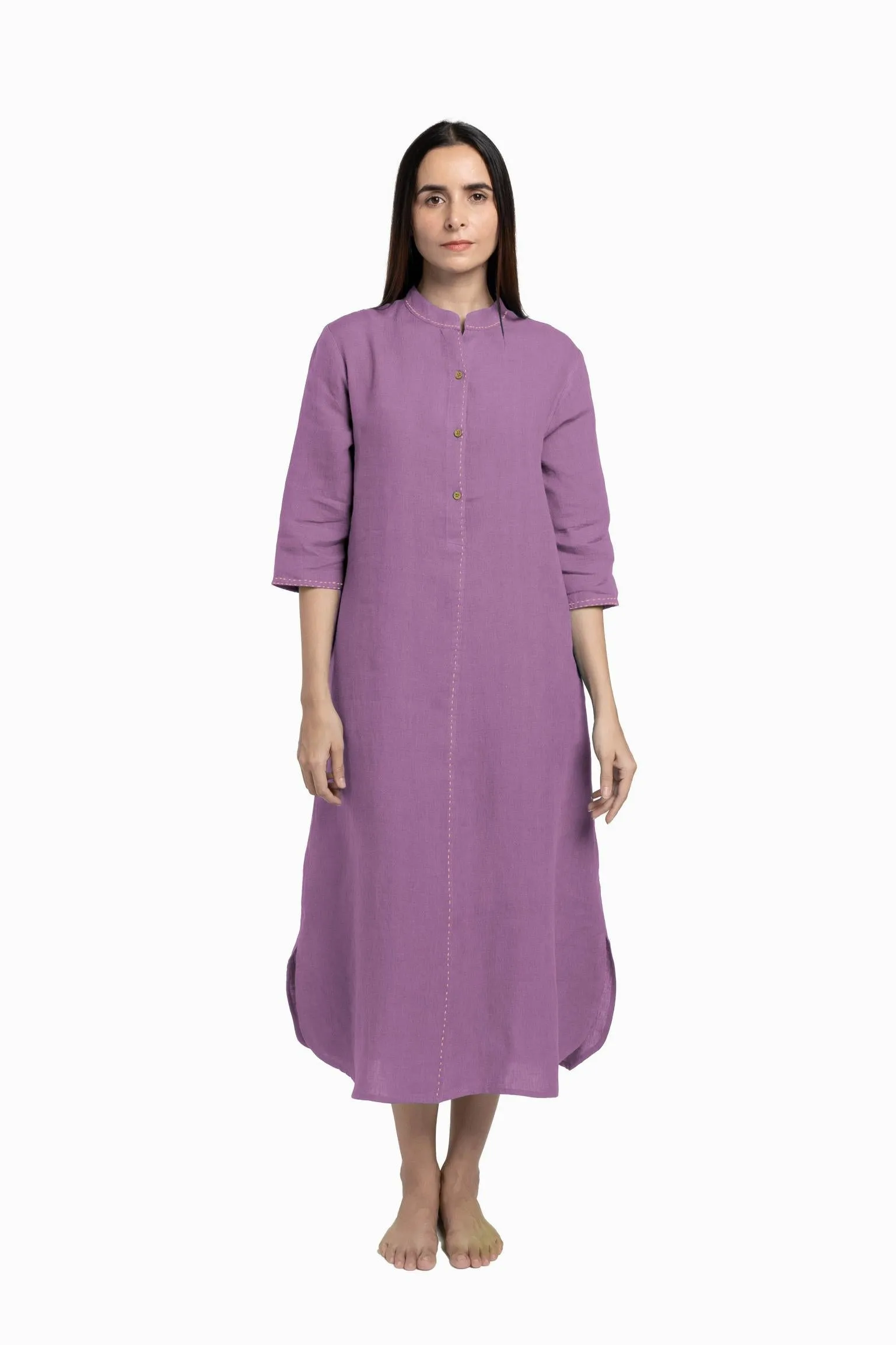 Linen Drizzle Shirt Dress-Midnight Green