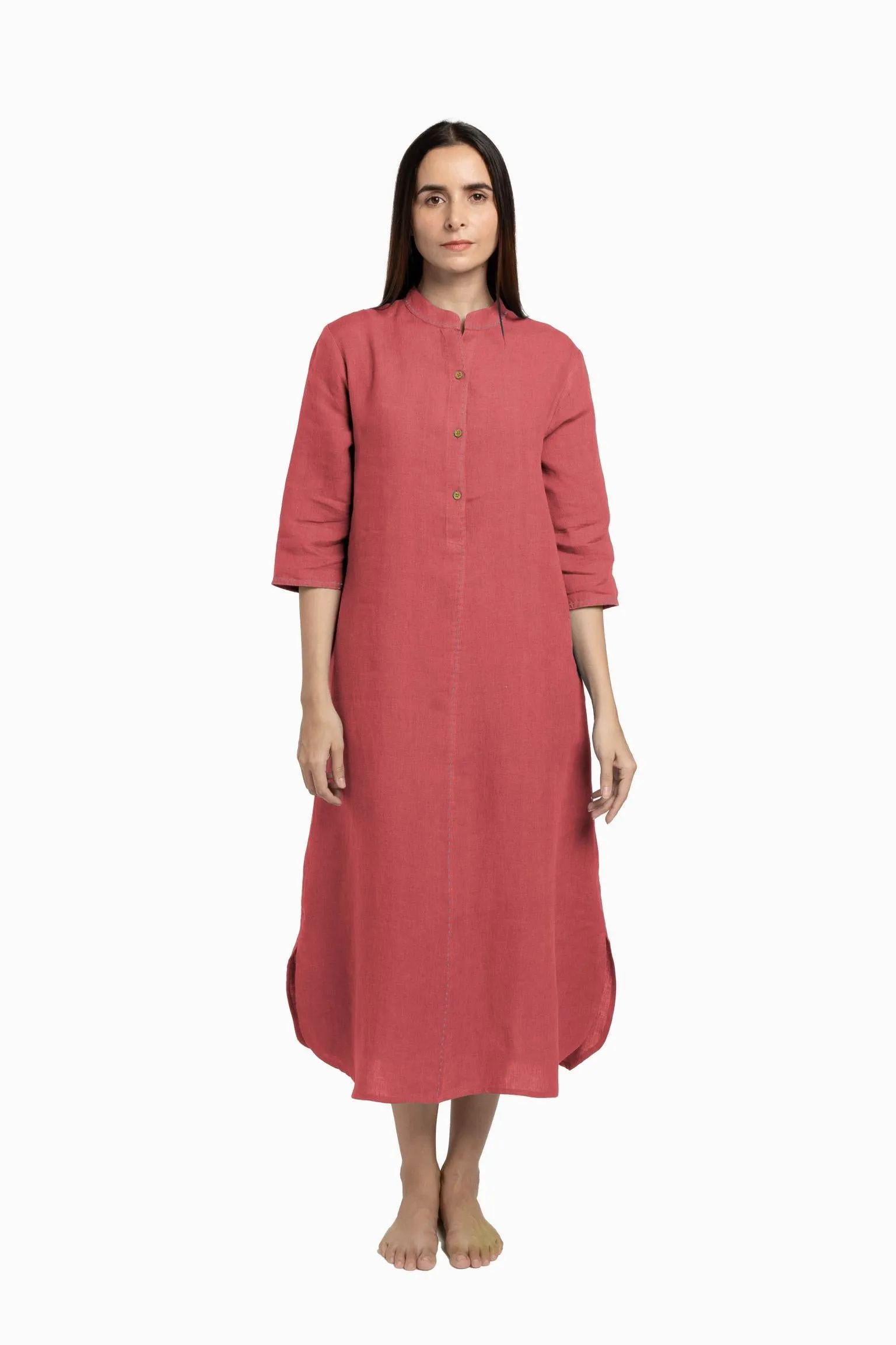 Linen Drizzle Shirt Dress-Midnight Green