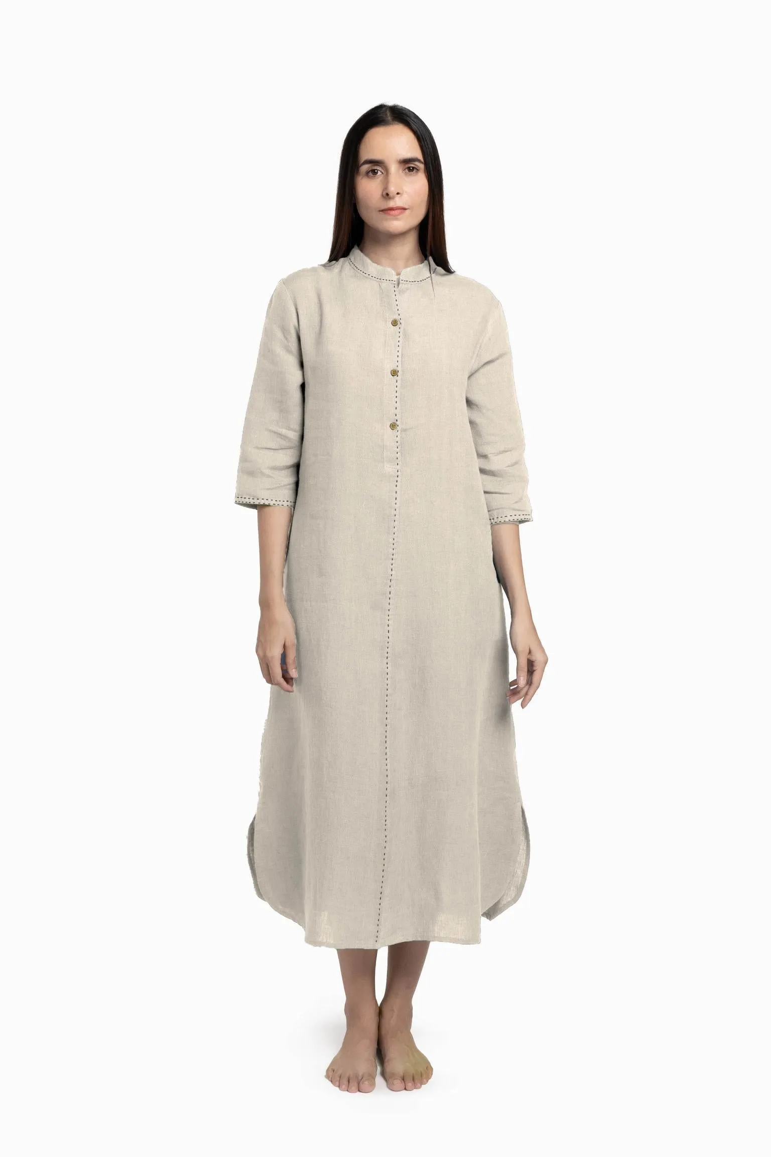 Linen Drizzle Shirt Dress-Midnight Green
