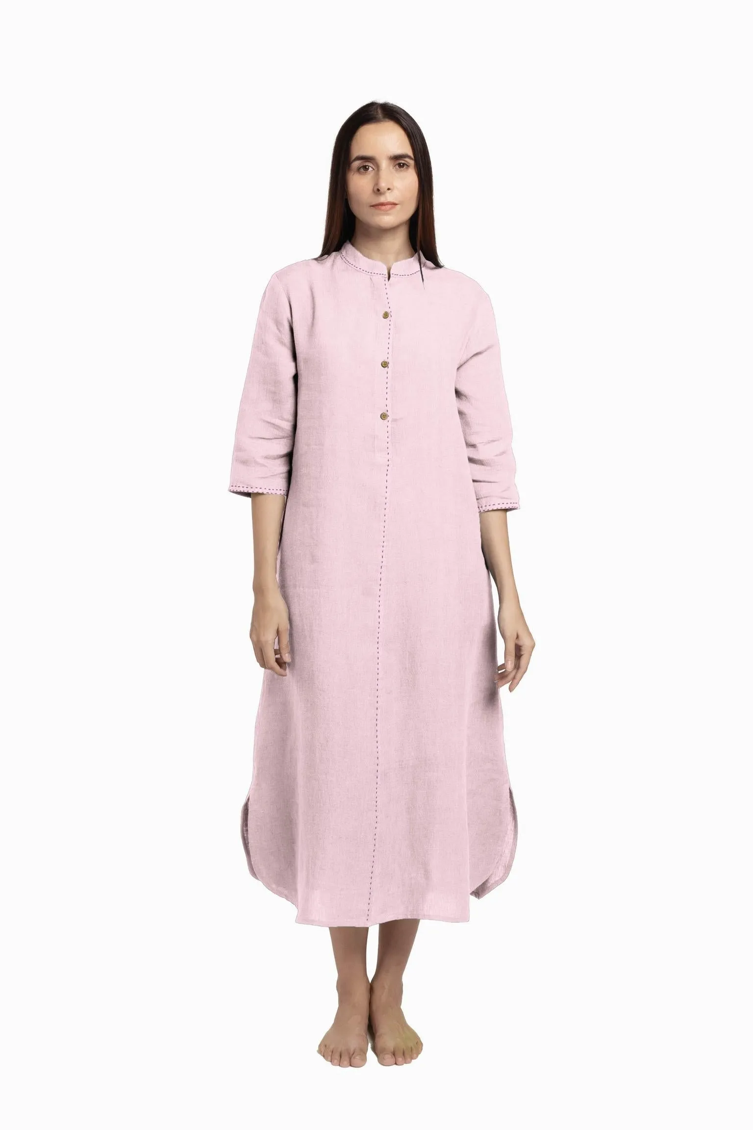 Linen Drizzle Shirt Dress-Midnight Green