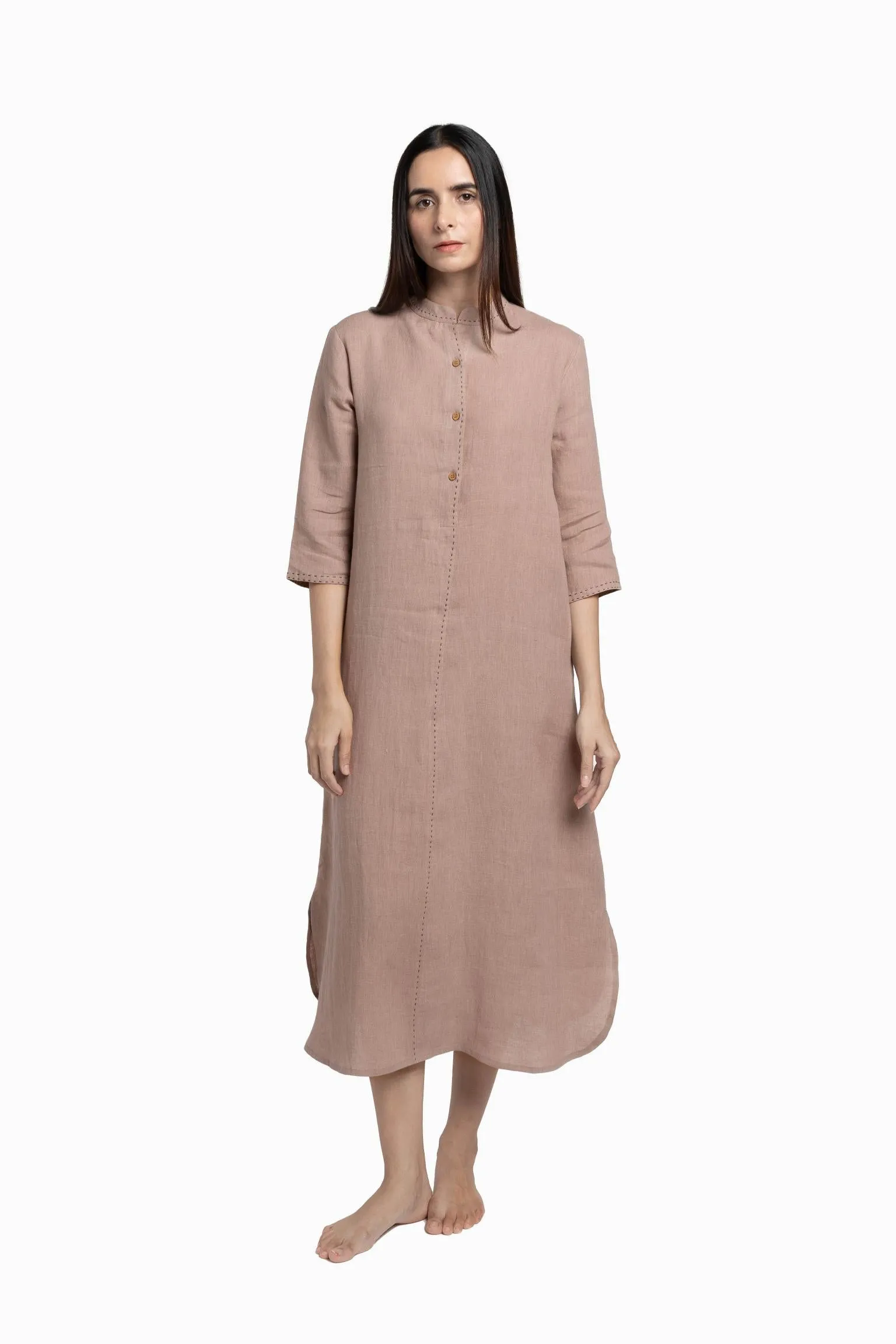 Linen Drizzle Shirt Dress-Midnight Green