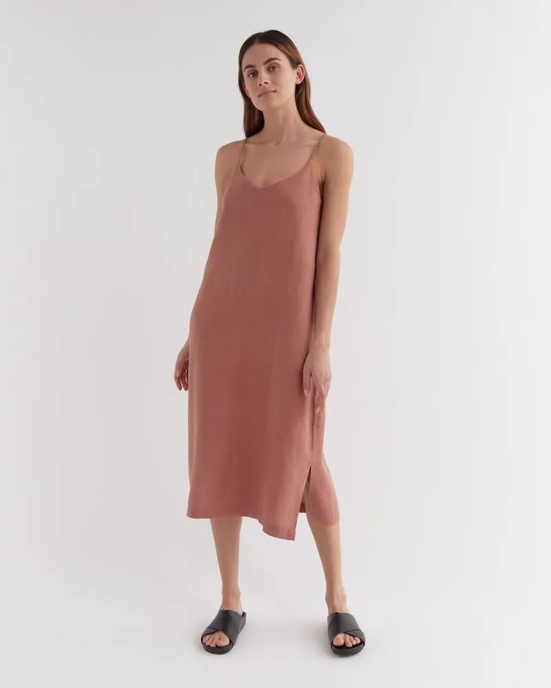 Linen Slip Dress Brick