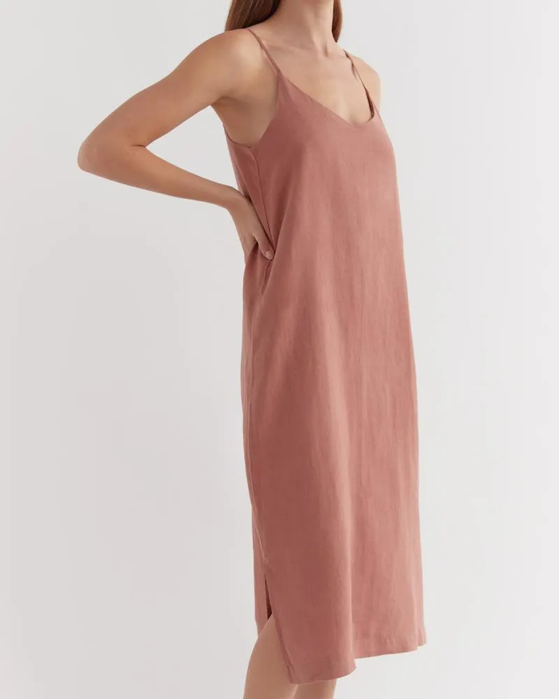 Linen Slip Dress Brick