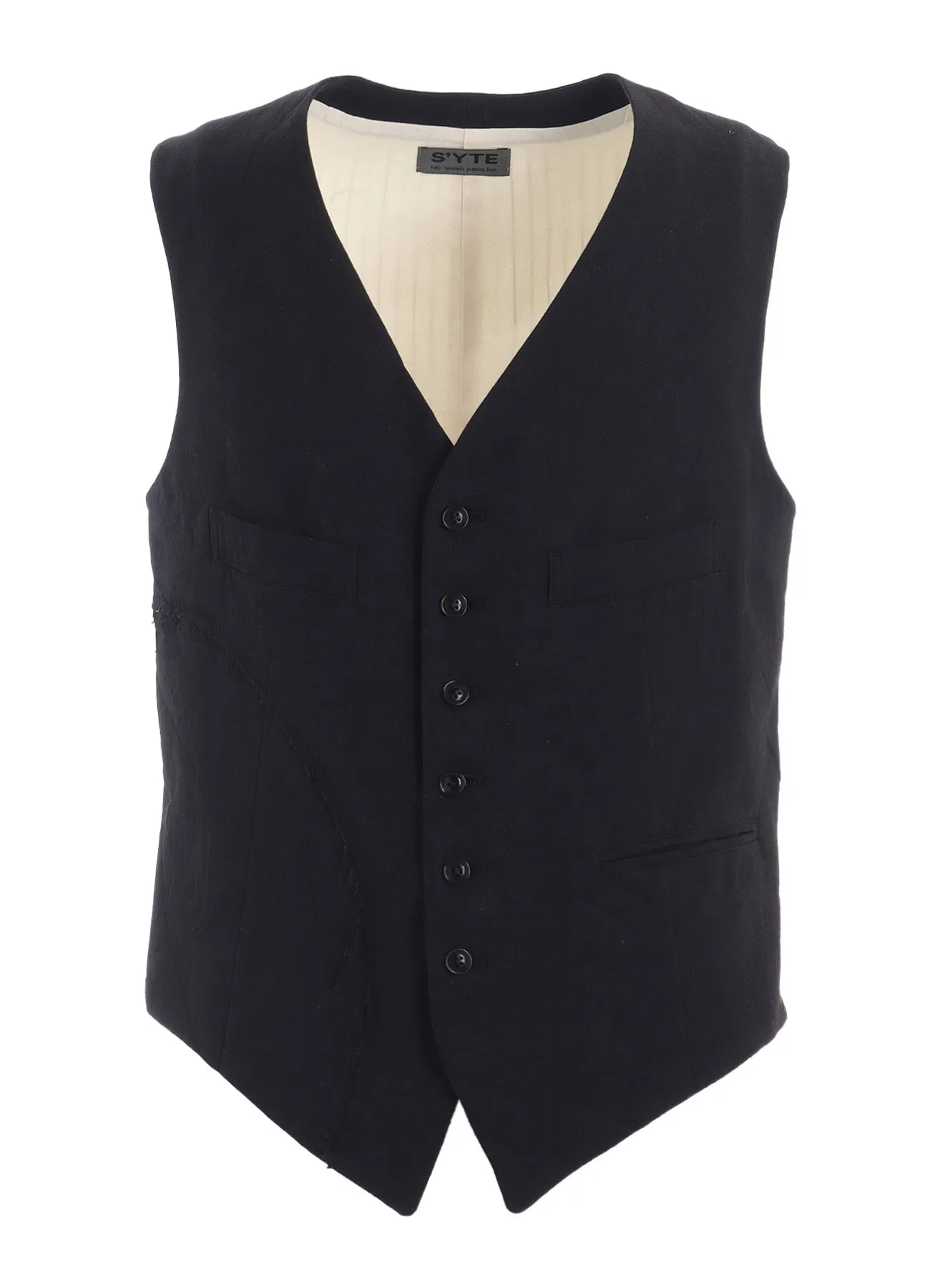 LINEN/COTTON HERRINGBONE ZIGZAG CUT-OUT VEST