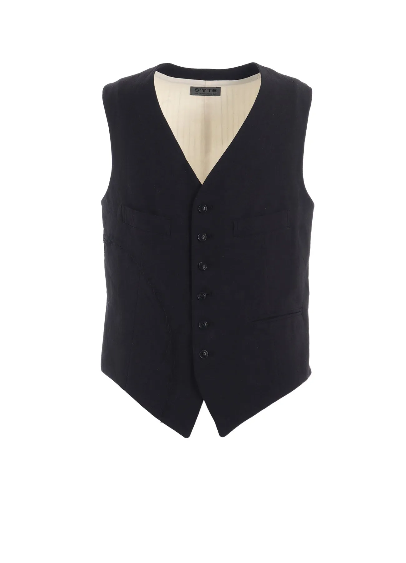 LINEN/COTTON HERRINGBONE ZIGZAG CUT-OUT VEST