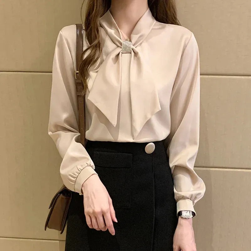 Long Sleeve Blouse Women Bow Collar Chiffon Blouse Shirt Tops Women Blouses Shirts