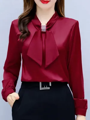 Long Sleeve Blouse Women Bow Collar Chiffon Blouse Shirt Tops Women Blouses Shirts