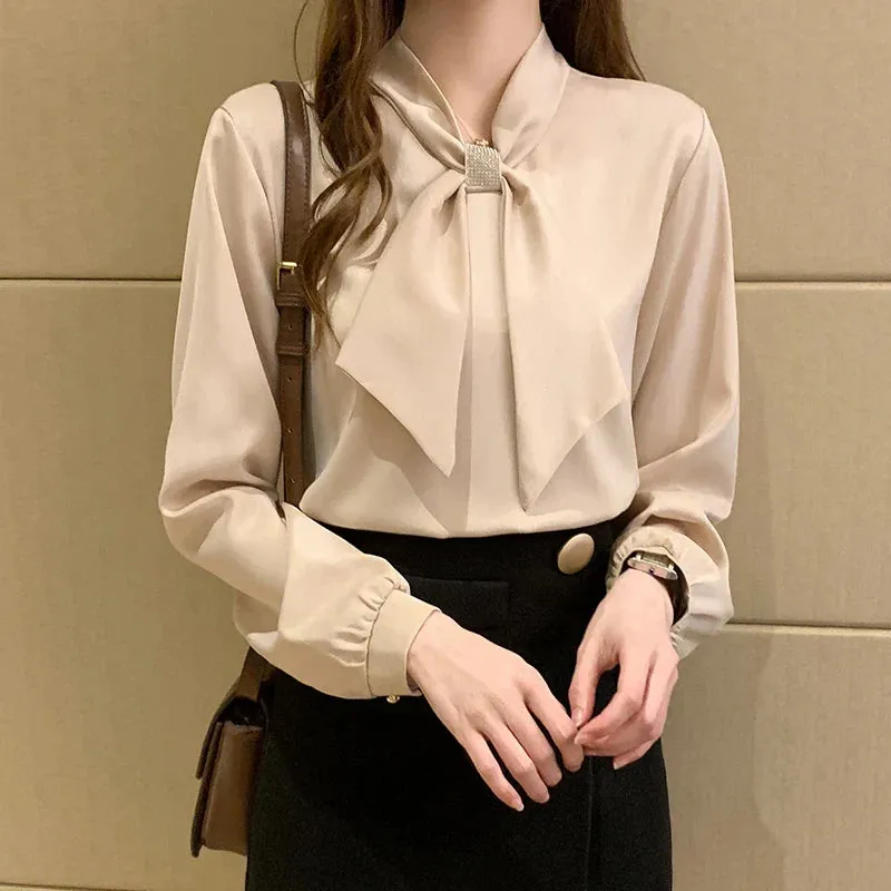 Long Sleeve Blouse Women Bow Collar Chiffon Blouse Shirt Tops Women Blouses Shirts