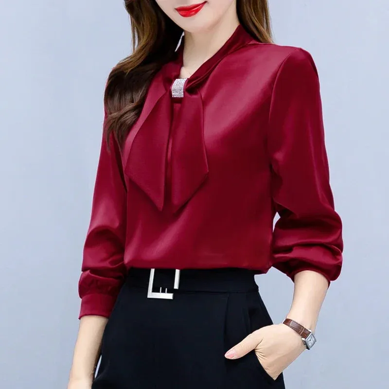 Long Sleeve Blouse Women Bow Collar Chiffon Blouse Shirt Tops Women Blouses Shirts