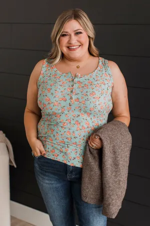 Love Out Loud Floral Tank Top- Mint