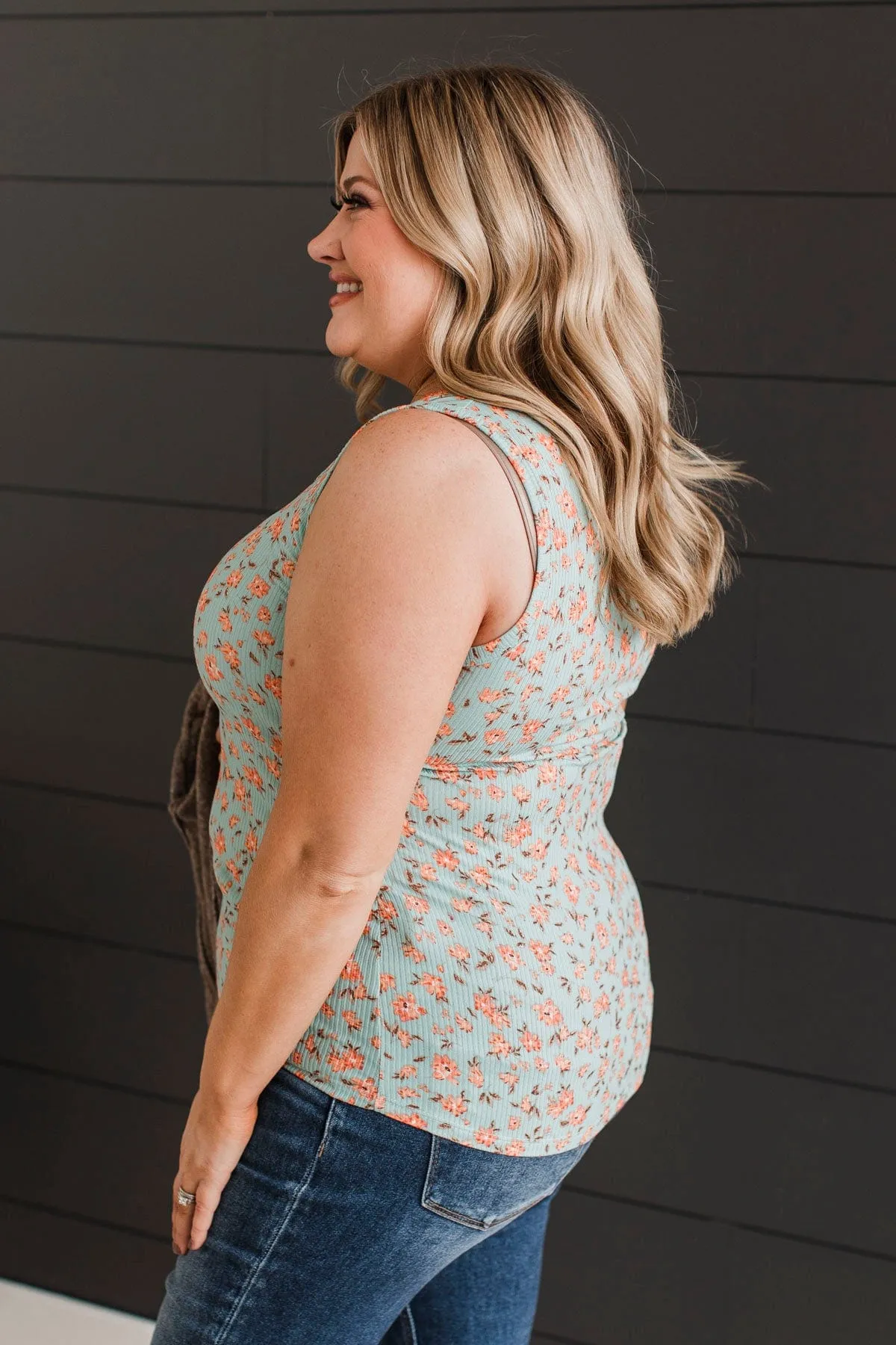 Love Out Loud Floral Tank Top- Mint