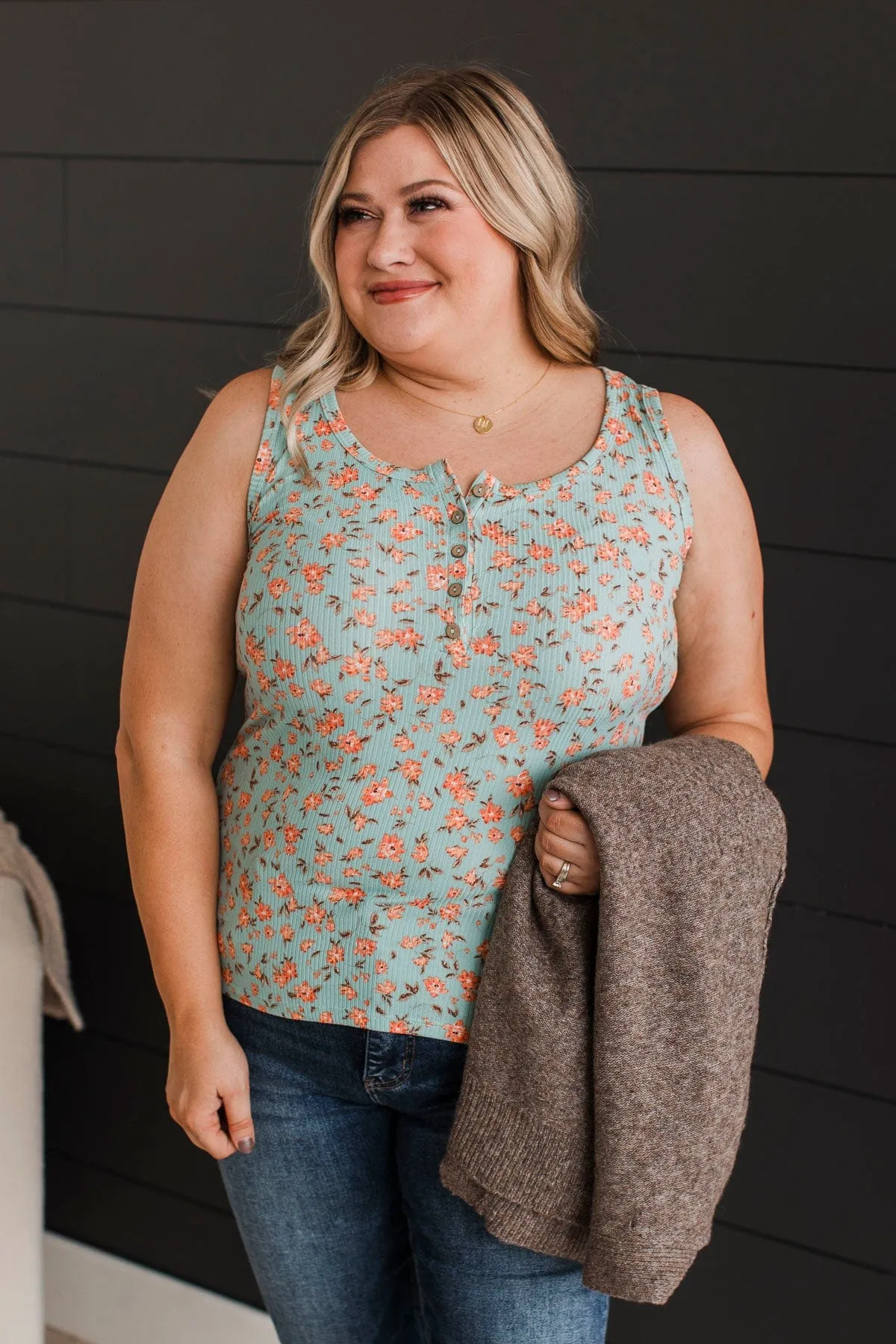Love Out Loud Floral Tank Top- Mint