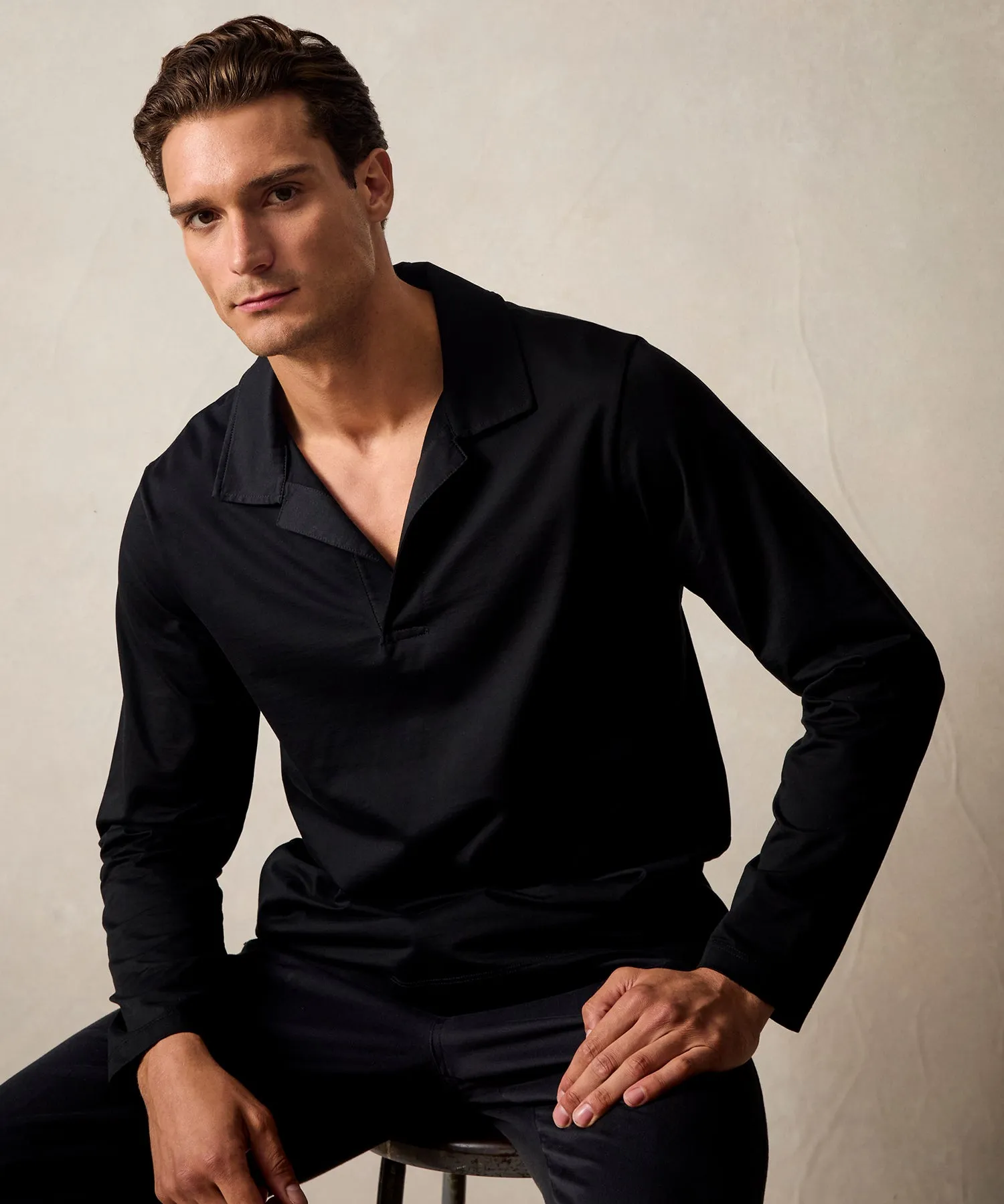 Luxe Jersey Montauk Polo in Black