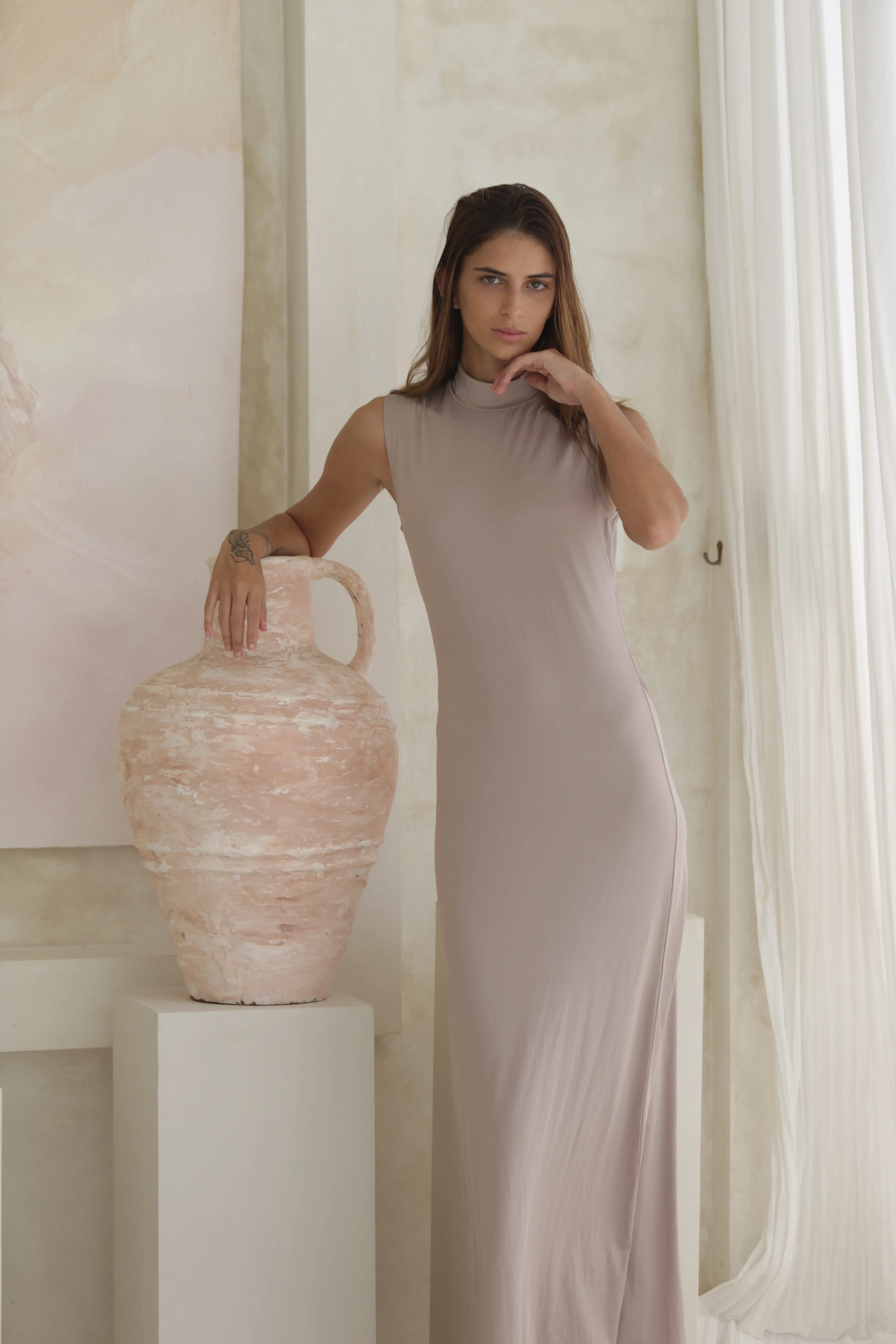 Luxe Sleeveless Slip Dress Fawn