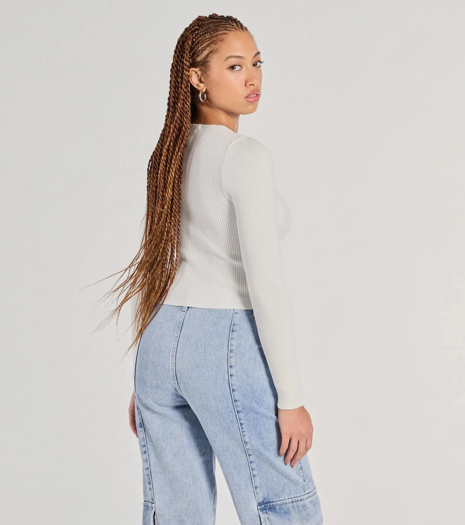 Made The Cutout Long Sleeve Sweater Crop Top