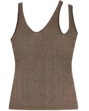 Marigold Saga Metallic Rib Cut Out Tank