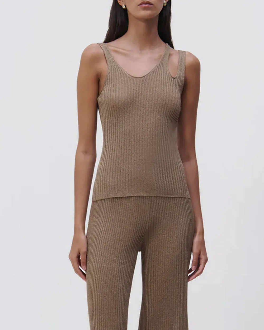 Marigold Saga Metallic Rib Cut Out Tank