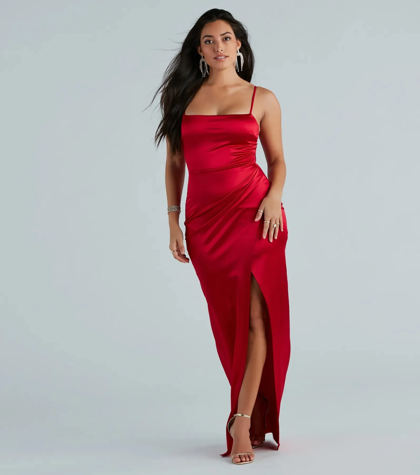 Mayra Formal Satin Slit Long Dress