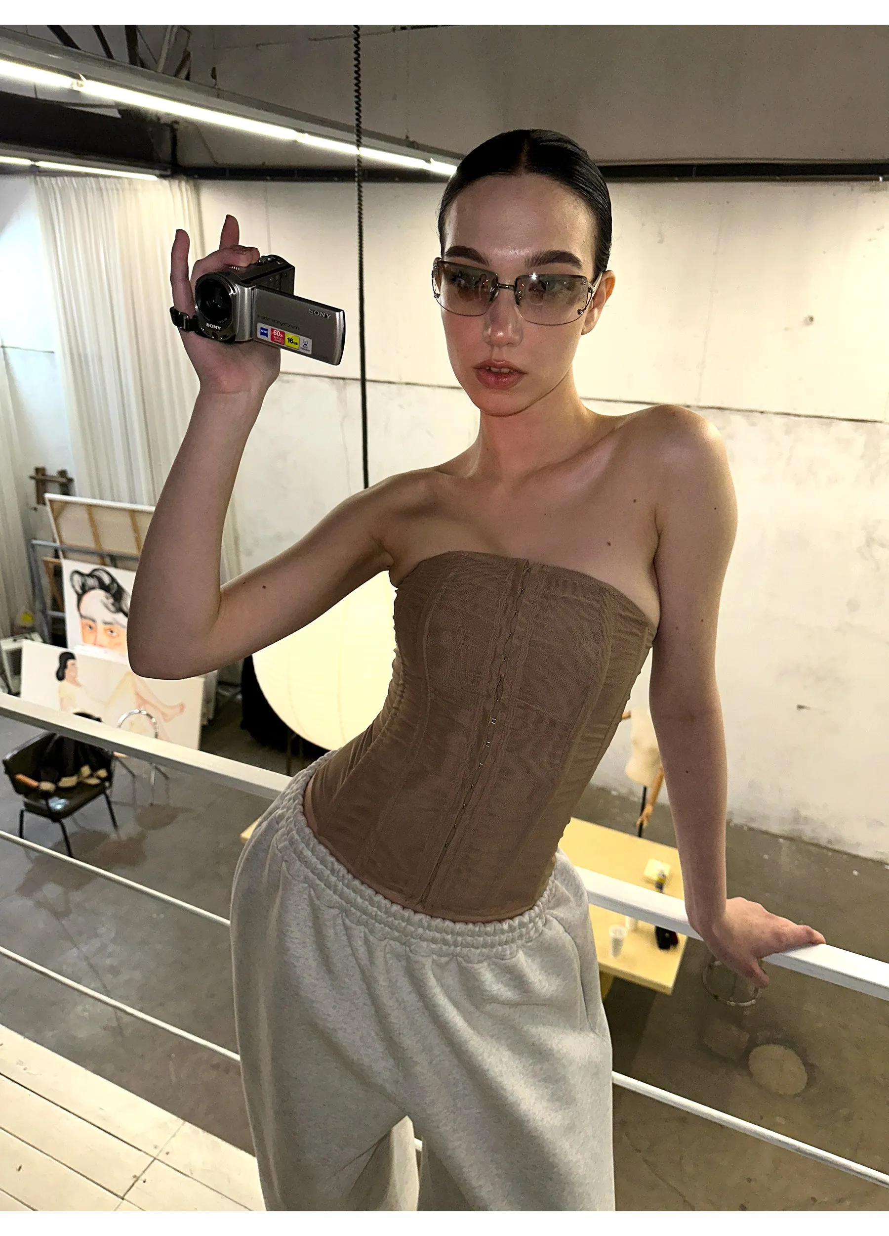 Mesh Boned Bandeau Top