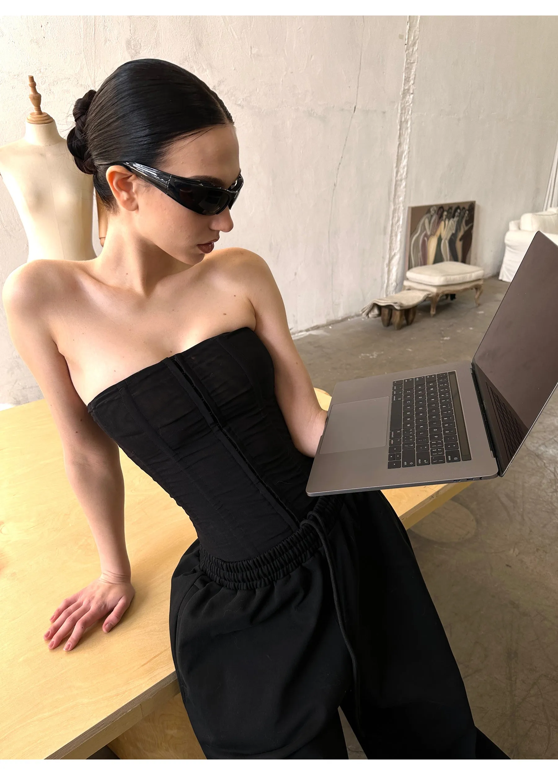 Mesh Boned Bandeau Top